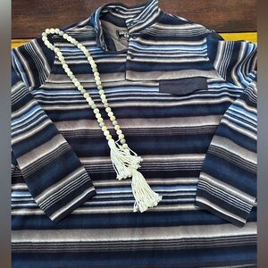 Men’s XXL Southern Grit Authentic Wear Blue Strip Pullover Fleece with Snaps